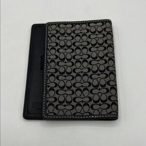 Coach black and gray signature monogram canvas passport
